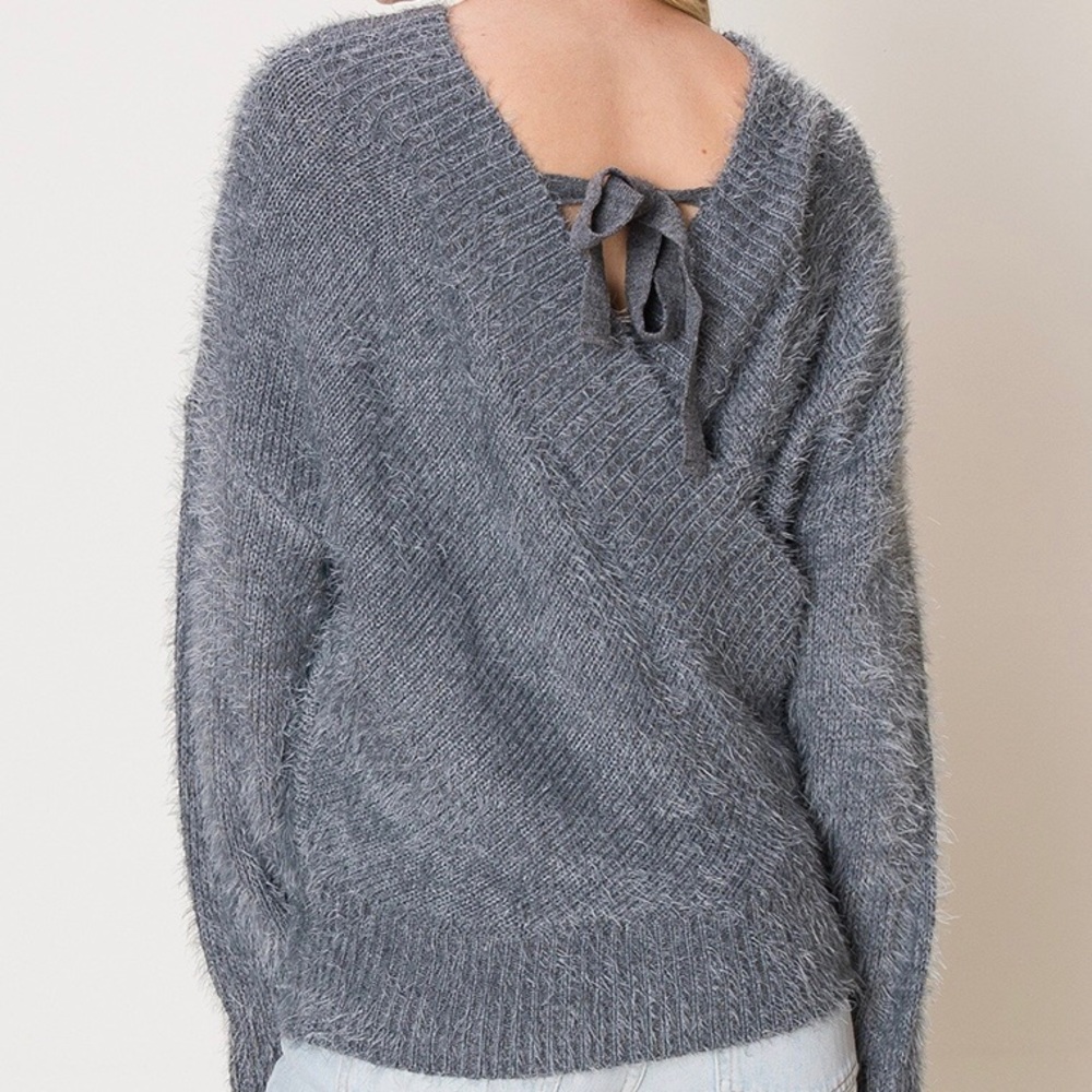 Bralette Ready Silky Eyelash Cross-back Sweater - Picture 4 of 8